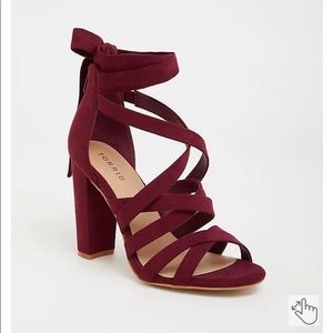 COPY - Torrid Burgundy Red Sueded Strappy Heels 9.5w